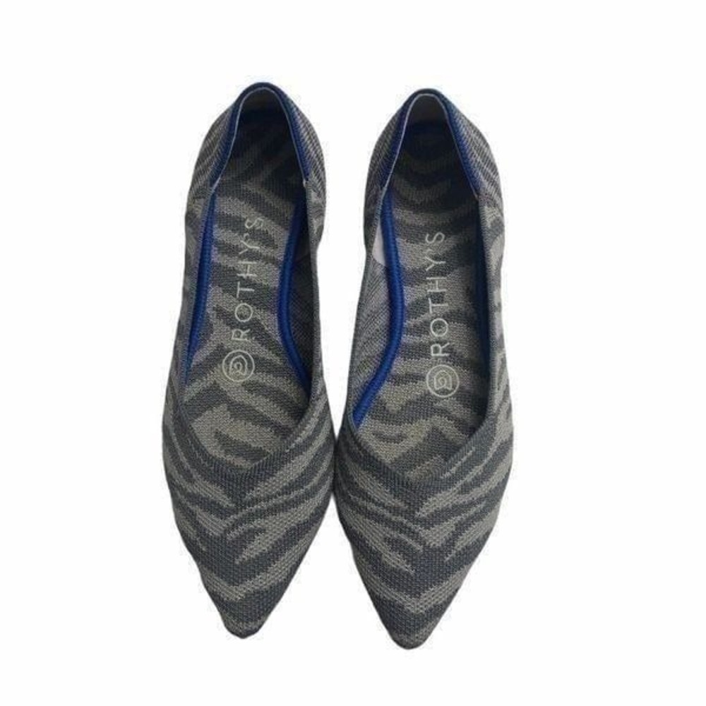 Rothy's The Point Gray Zebra Flats Size 6 striped pointed toe comfort shoes